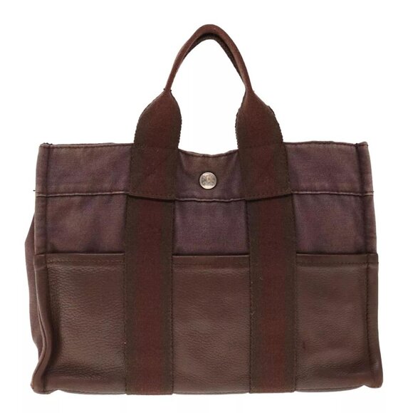 HERMES Fourre Tout PM Hand Bag Canvas Brown - Picture 3 of 16
